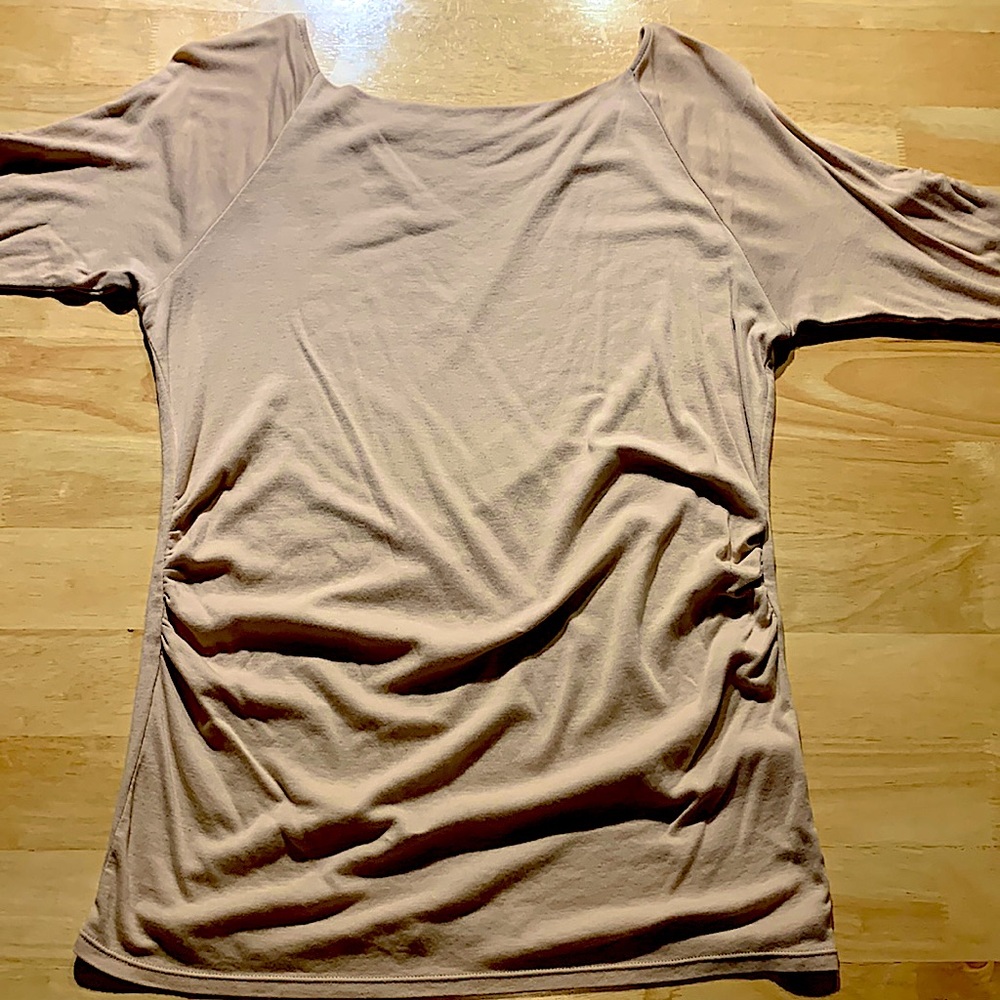 2/$20! NY & Co womens beige nude long top w/ ruching 3/4 sleeves, Size XL